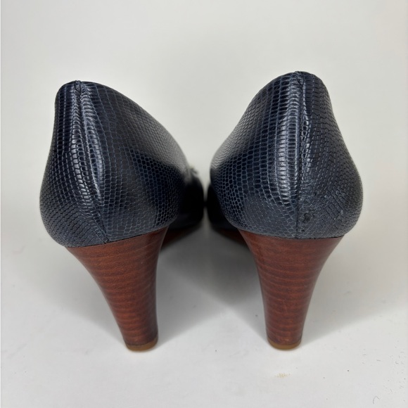 Tory Burch Shoes Wedge Heels Women Size 10M Blue Leather Logo Open Toe - Picture 7 of 16